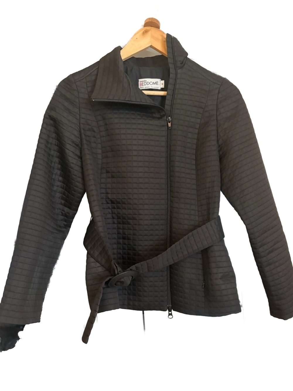 Brenda Beddome Black Quilted Moto Belted Jacket - Size 4